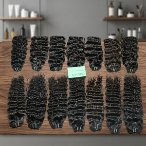 Venta al por mayor barato crudo indio rizado extensiones de cabello sin enredos cutícula alineada virgen máquina doble trama suelta onda profunda para - Product Image 1