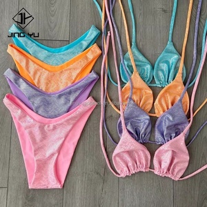 Bikini métallique à paillettes réfléchissantes brillantes en nylon 58% fil argenté 16% élasthanne 26% tissu de maillot de bain lurex personnalisé - Product Image 1