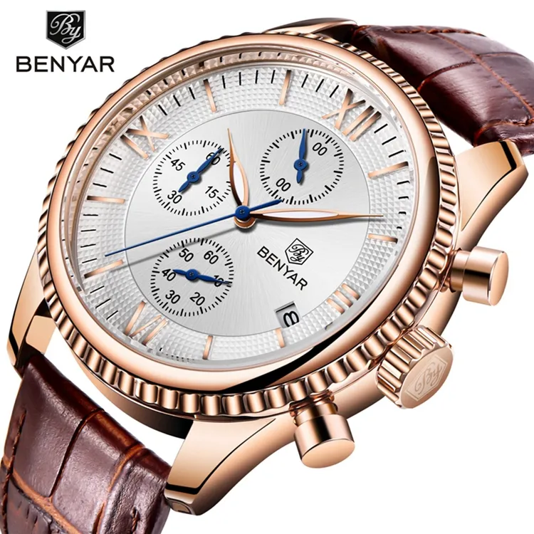 Benyar BY 5129M OEM Leather Chronograph Logo Custom Men Quartz Watches Manufacturer