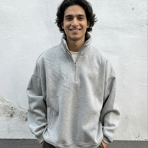 High Quality Custom Logo 14 Quarter Zip up Sweatshirt 500 Gsm 100% Cotton Half Zip Hoodie for Men Half Zip Sweatshirt Hoodies - Product Image 1
