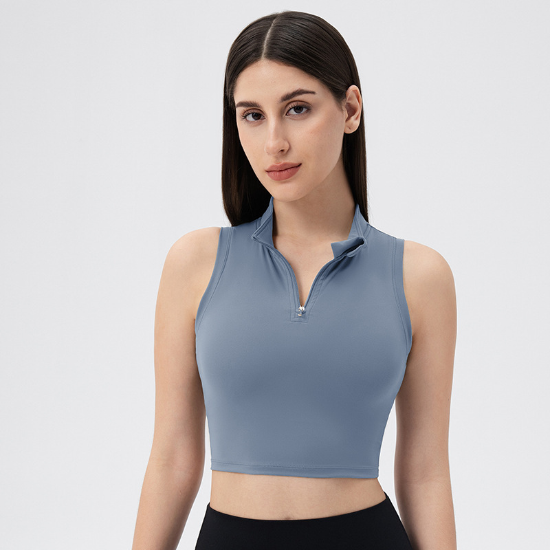 Ladies Slimming Front Zipper Sports Top Yoga Vest Stand-up Collar Gym Fitness Crop Tank Top Breathable Plus Size Lightweight