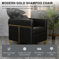 Fauteuil de lavage de luxe moderne et durable avec accents dorés, unité de lavage de salon, cuvette en céramique noire, pour atelier de coiffure professionnel