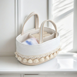 Cesta de Almacenamiento de Cuerda de Algodón Hecha a Mano con Diseño de Borlas para Pañales de Bebé, Juguetes, Organización - Product Image 2