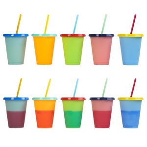 24 Ounces Disposable PP <b>Plastic</b> Mugs Color-Changing Lids <b>Straws</b> Custom Logo Party Ice Cold <b>Drinks</b> Coffee - Product Image 3