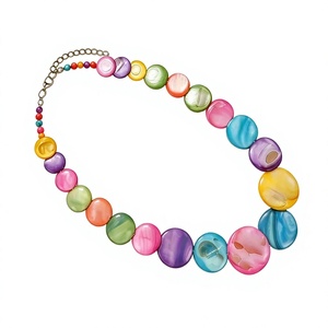 Collier unique en perles de résine bohèmes, bijoux fantaisie colorés, chaîne plaquée or, imitation perle, accessoire de fête pour femme - Product Image 4