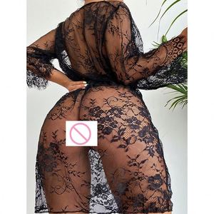 ชุดนอนซีทรูลูกไม้แขนยาวพิมพ์ลาย SFY1967 สำหรับผู้หญิง แต่งลายปักดอกไม้ ชุดชั้นในบางสีดำ - Product Image 3