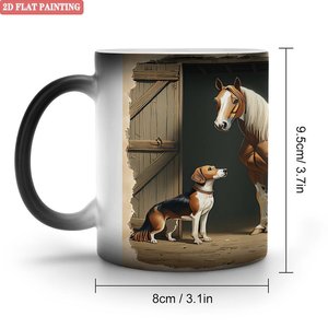 Frosted Black 11oz <b>Ceramic</b> <b>Mug</b> Heat Sensitive Cup With Horse And Dog Art Design 2D Flat Painting - Product Image 1
