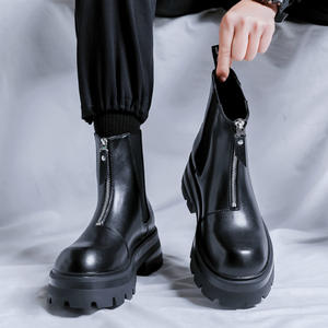 Nouvelles bottes <span class=keywords><strong>Chelsea</strong></span> décontractées pour hommes, à fermeture éclair, noires, à semelle épaisse, augmentant la taille, à enfiler facilement - Product Image 1