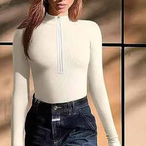 Body da donna a maniche lunghe 2025, slim fit, a costine, intero, con cerniera frontale, nuovo modello aderente, alla moda - Product Image 3