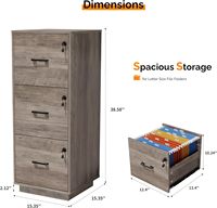 Armoire de classement en bois JUPITER à 3 tiroirs verrouillables avec serrure à clé, design rustique gris, grande taille, pour bureau à domicile, format lettre