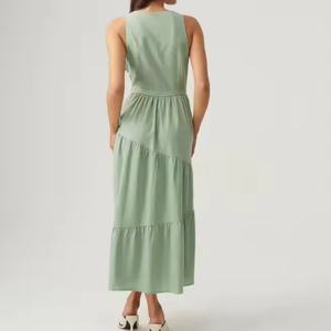 Vestido de Verano Personalizado para Mujer, Sexy, con Escote en V Profundo, Sin Mangas, de Lino y Algodón, para la Playa - Product Image 3