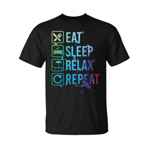 T-shirt unisexe pour adultes, à manches courtes, col rond, impression numérique, chemise promotionnelle, Eat Sleep Relax Repeat - Product Image 2