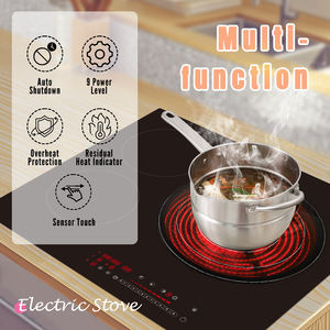 Table de cuisson électrique 24 pouces, 3 brûleurs, plaque de cuisson intégrée, plaque de cuisson céramique à double zone, commande tactile coulissante, 9 niveaux de puissance, minuterie, usage domestique - Product Image 2