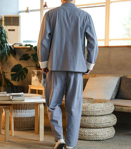 Traje de Kung Fu de lino y algodón para hombre, uniforme de artes marciales chinas, traje de meditación, manga enrollable, camisa con botones de rana, pantalones, atuendo para hombre, <span class=keywords><strong>M</strong></span>-5XL - Product Image 6