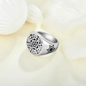 Men Jewelry 925 Sterling Silver Rings Star of David Seven Archangels Talisman Protection Amulet Solomon Seal Ring for Men Women