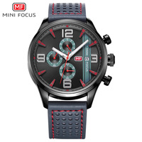 Montre de sport à quartz pour homme, chronographe, double cadran secondaire, fenêtre de date, bracelet en cuir perforé