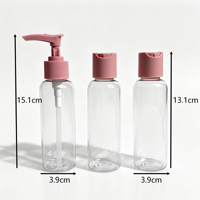 Ensemble de flacons de voyage en PET avec couvercle rose 15/100 ml, kit de contenants cosmétiques rechargeables avec entonnoir et pochette de rangement transparente à fermeture éclair