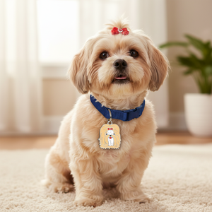 Médaille d'identification pour chien Shih Tzu couleur crème avec nœud rouge - Product Image 3