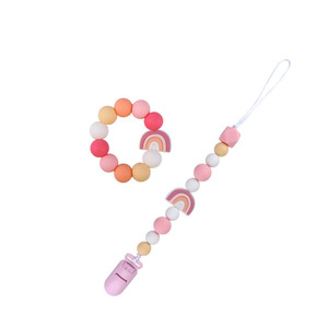 Caliente Arco Iris cuentas de silicona bebé dentición chupete Clip mordedor pulsera <span class=keywords><strong>cochecito</strong></span> sonajero <span class=keywords><strong>cochecito</strong></span> Juguetes - Product Image 6
