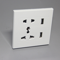 Enchufe de Pared Multifunción de 5 Pines y 16A con Doble Puerto USB de 5V 2.1A, Enchufe de Pared con Conexión a Tierra Estándar para PC, Enchufe de Pared Universal con Puerto USB