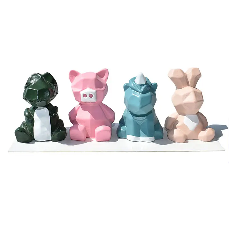 Geometric dinosaur pig and rabbit resin crafts action figure customizable doll