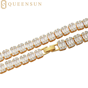 Queensun IGI GRA 18k katı beyaz altın tenis bilekliği 9mm dikdörtgen S925 Moissanite Hip-hop zincir bağlantı takı Lab elmas - Product Image 5