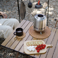 Poêle à granulés sans fumée, portable, rond, en acier inoxydable, pour chauffage extérieur, barbecue, camping, foyer de table
