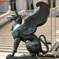 YOUFINE Statue de Griffon en Bronze sur un Livre, Sculpture de Créature Mythique Ailée pour Bibliothèque Universitaire et Campus