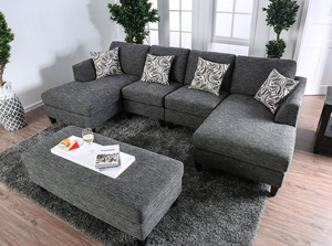 Gray Chenille 5pc <b>U</b>-Shape Sofa Set Apartment Hotel <b>Living</b> Room Furniture Pillows Armless Chair Ottoman Chaise Plush - Product Image 2