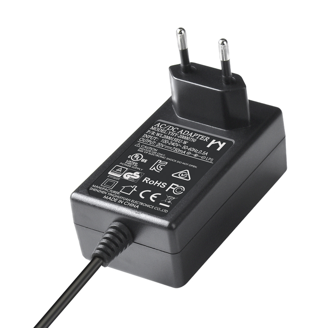 YHY 220V AC/DC 20V 750mA High Efficiency Plug in Power Adapter CE FCC Certified AU/EU/US/UK Plugs 120cm DC Cable 24W Max Output
