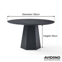 Table de salle à manger ronde sur mesure en olivier noir, piétement hexagonal, pour projets hôteliers et de restaurants, solution clé en main de qualité professionnelle pour designers