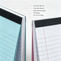 Bloc-notes personnalisé imprimé, 50 feuilles, 65g, perforé, 4 couleurs assorties, emballé sous film rétractable, impression numérique pour notes de bureau