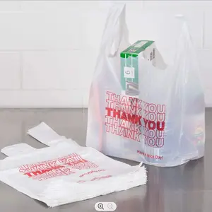 애플 사용자 정의 로고 감사합니다 티셔츠 쇼핑백 흰색 플라스틱 사용자 정의 조끼 비닐 가방