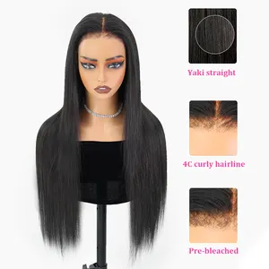 ISEE Yaki Straight Wear Go Glueless Wigs Human Hair Raw Indian 9X6 HD Lace Frontal Wig Kinky Straight Preplucked Raw Hair Wig