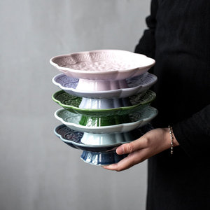 Ceramic Chinese Retro High-Footed <b>Plate</b> Irregular Shape Porcelain Fruit Platter Tea Ceremony Snack Dish Party Use - Product Image 1