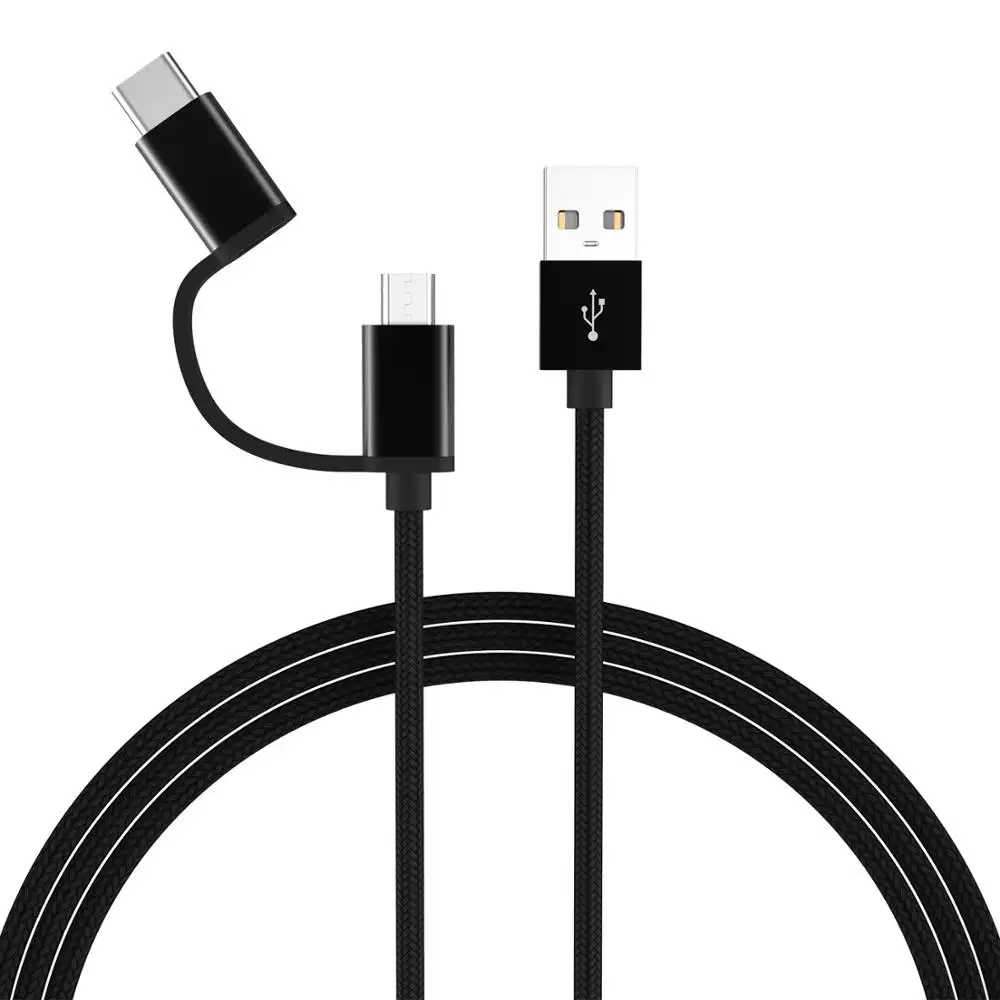 customizable nylon braided usb cable for Samsung Android phone with 2 in 1 type c and micro B plug