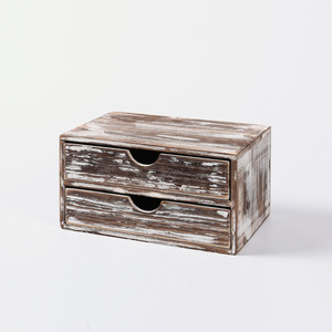 Wooden Desktop <b>Storage</b> Box With Two <b>Drawers</b> Retro Whitewash Finish For Office Or Jewelry Organization - Product Image 5