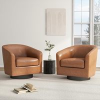 Chaise pivotante en similicuir marron moderne avec accoudoirs à baril, ensemble de chaises de lecture confortables pour salle à manger et salon, meubles de maison
