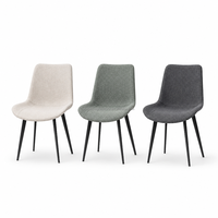 Chaise de salle à manger moderne en lin avec dossier capitonné, pieds en métal noir, revêtement résistant aux taches, design ergonomique pour la maison et les cafés