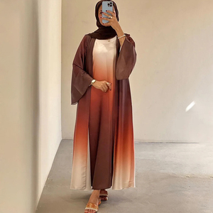 Ensemble Abaya Habib Muslim 2 pièces <span class=keywords><strong>dégradé</strong></span> ombré – Abaya ouverte dégradée avec robe intérieure – Vente en gros - Product Image 3