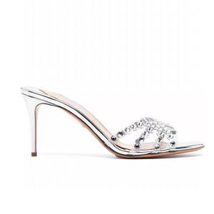 Sandalias de tacón de cuña con plataforma estilo socialité europeo-americano, con diamantes de imitación plateados, correa en T, punta abierta, sin cordones y tacón antideslizante. - Product Image 2