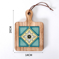 Sous-plat en céramique vintage avec cadre en bois massif, résistant à la chaleur, anti-huile, pour cuisine et protection de table, usage domestique