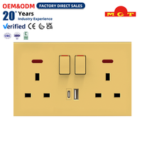Prise murale multifonction OEM avec interrupteur double 13A doré, néon et ports USB Type-C intégrés