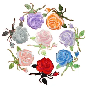 Factory no minimum colors embroidery rose patches Applique