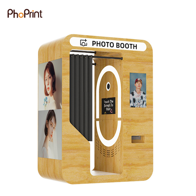 Phoprint Portable Wooden Bars Vintage Photo Booth Kiosk Enclosed Photo Booth Machine