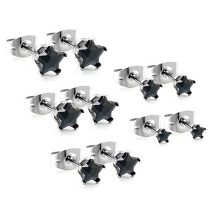Pendientes de Estrella Negra con Circonita, Acero Inoxidable, Diseño Minimalista, Forma Geométrica, Estrella de Cinco Puntas, Joyería para Oreja Perforada - Product Image 2