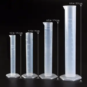 HAIJU Silinder Pengukur Plastik, Tabung Uji LAB Silinder Bergradasi, Set 4(10Ml, 25Ml, 50Ml, 100Ml) dengan Skala Biru