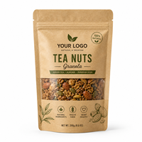 Sachet d'emballage personnalisé en papier kraft imprimé avec fermeture éclair et fenêtre, idéal pour les granola, les amandes et les noix de thé