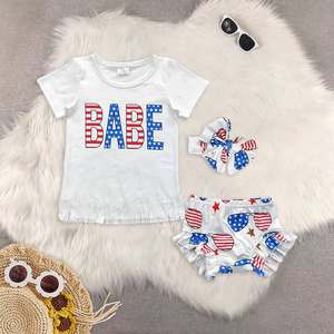 Venta al por mayor 2026 <span class=keywords><strong>Ropa</strong></span> Patriótica para Niños 4 <span class=keywords><strong>de</strong></span> Julio Conjunto <span class=keywords><strong>de</strong></span> 2 Piezas: Camiseta <span class=keywords><strong>de</strong></span> Seda Láctea con Estampado 'BABE & I Love America' y Pantalones Cortos con Volantes - Product Image 5