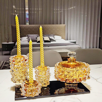 Handgeblasenes Champagner-Gold Glas-Kerzenhalter-Set Eisriss-Effekt Zylinder-Kerzenständer Kunstvolle Hochzeits-Tischdekoration Esstisch-Deko